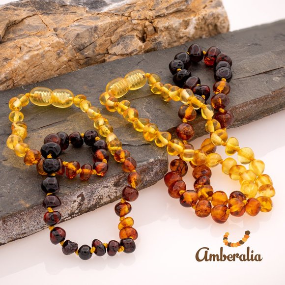 Set of Baltic Amber  Adult and Baby Necklace Set - 13" and 19.7"  - 14 Colors - Picture 5 of 16